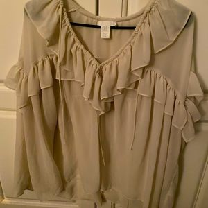 H&M cream ruffled blouse. XS